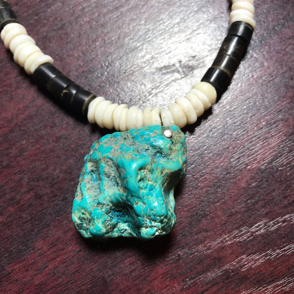 Heishee beads and turquoise nugget necklace